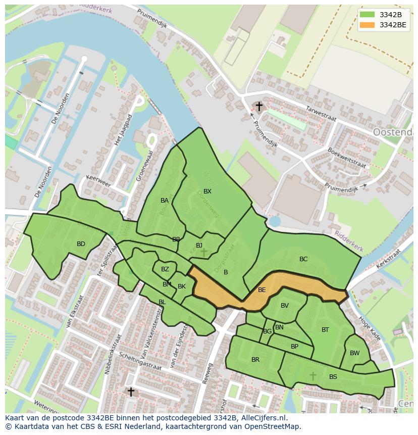 Afbeelding van het postcodegebied 3342 BE op de kaart.