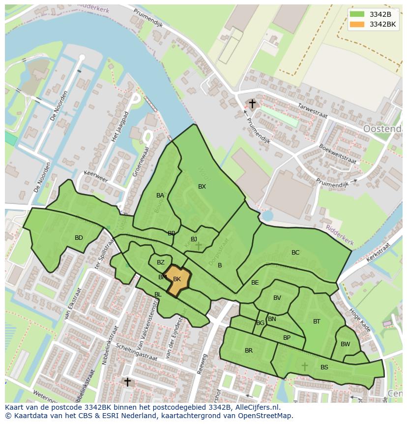Afbeelding van het postcodegebied 3342 BK op de kaart.