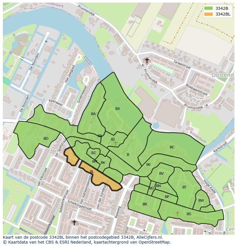 Afbeelding van het postcodegebied 3342 BL op de kaart.