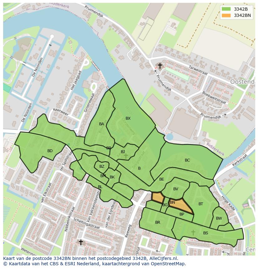 Afbeelding van het postcodegebied 3342 BN op de kaart.
