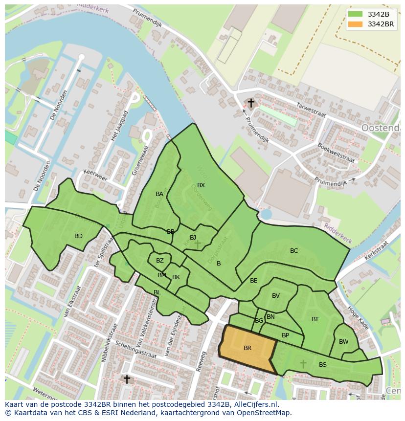 Afbeelding van het postcodegebied 3342 BR op de kaart.