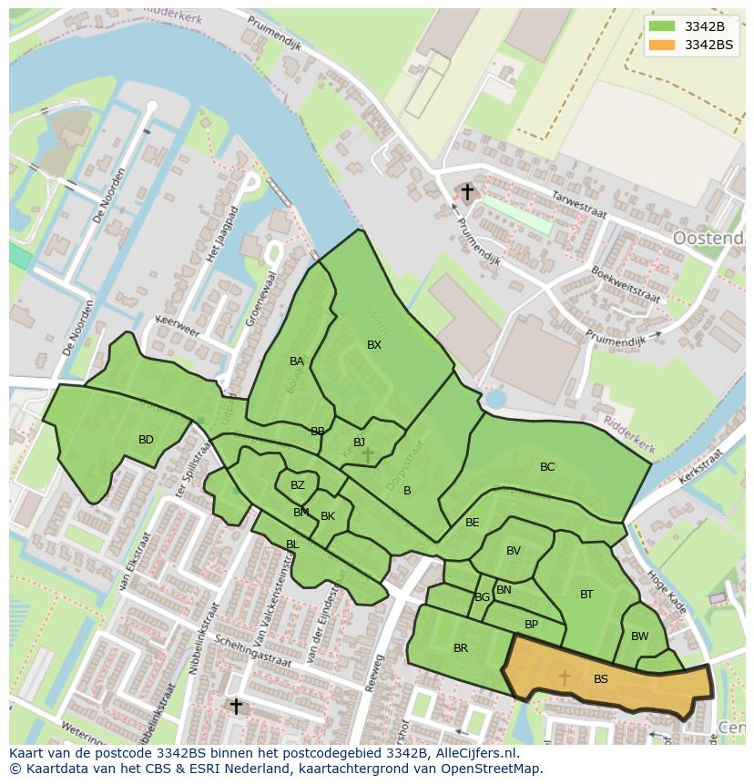 Afbeelding van het postcodegebied 3342 BS op de kaart.