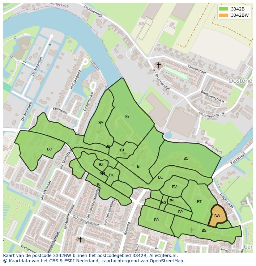 Afbeelding van het postcodegebied 3342 BW op de kaart.
