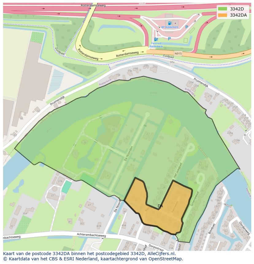 Afbeelding van het postcodegebied 3342 DA op de kaart.