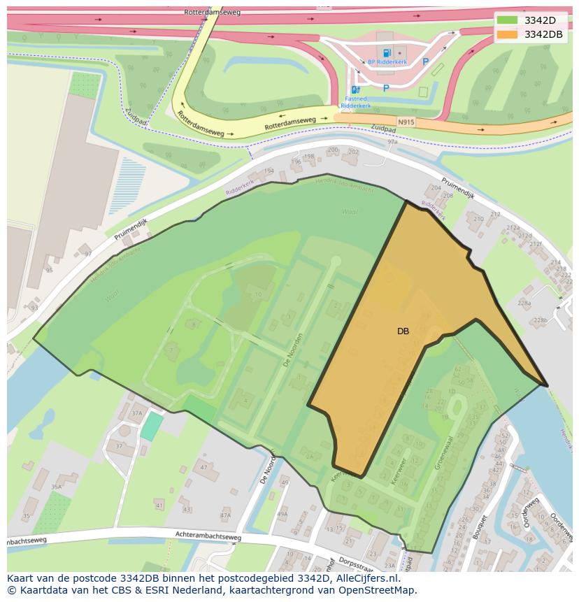 Afbeelding van het postcodegebied 3342 DB op de kaart.