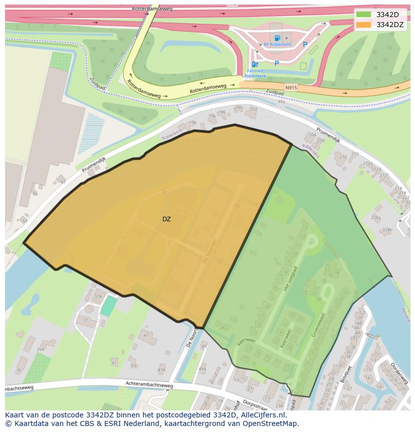 Afbeelding van het postcodegebied 3342 DZ op de kaart.