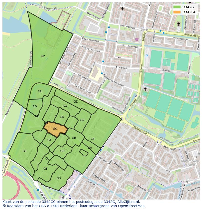 Afbeelding van het postcodegebied 3342 GC op de kaart.