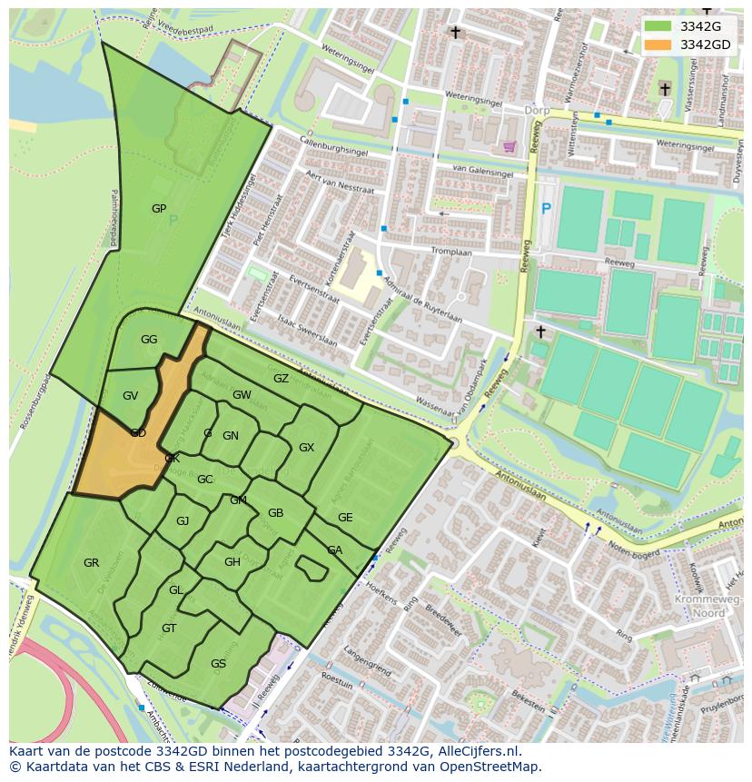Afbeelding van het postcodegebied 3342 GD op de kaart.