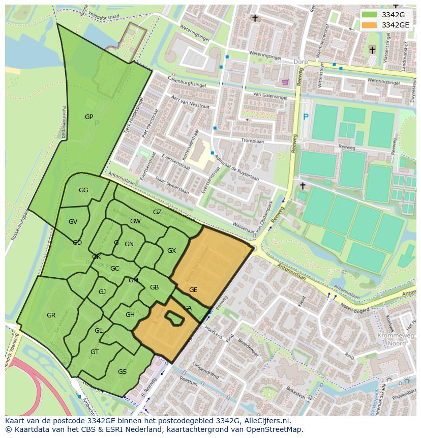 Afbeelding van het postcodegebied 3342 GE op de kaart.