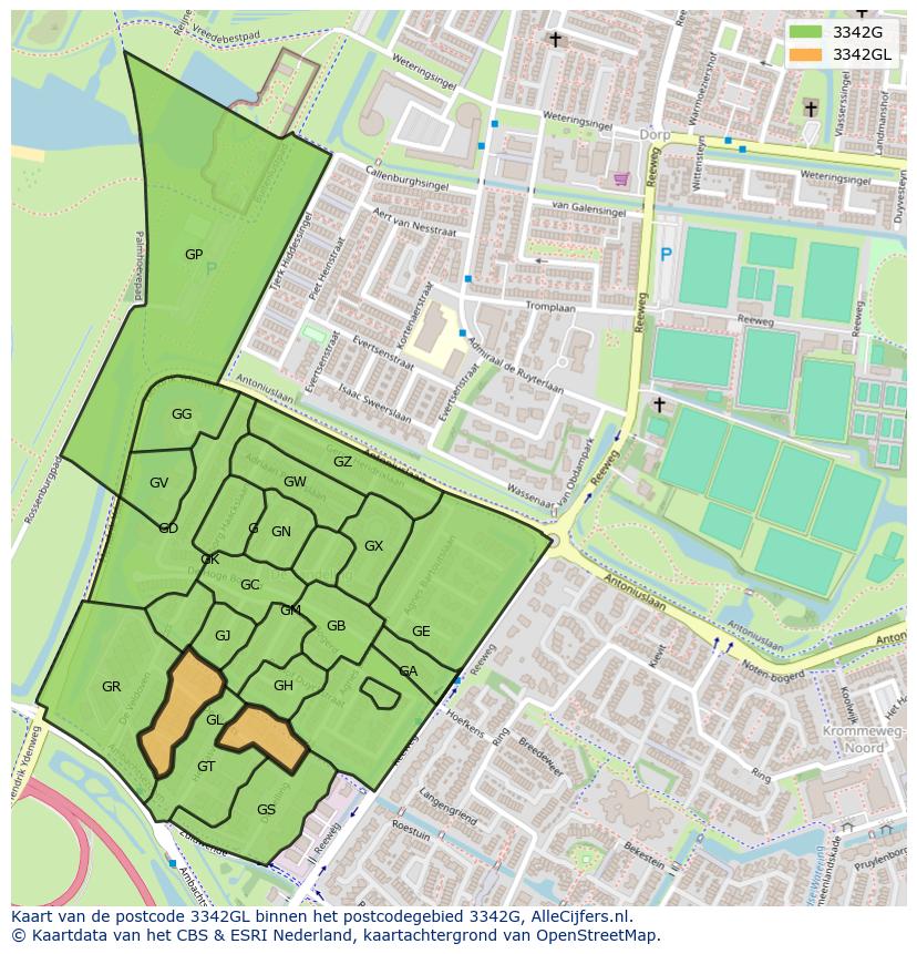Afbeelding van het postcodegebied 3342 GL op de kaart.