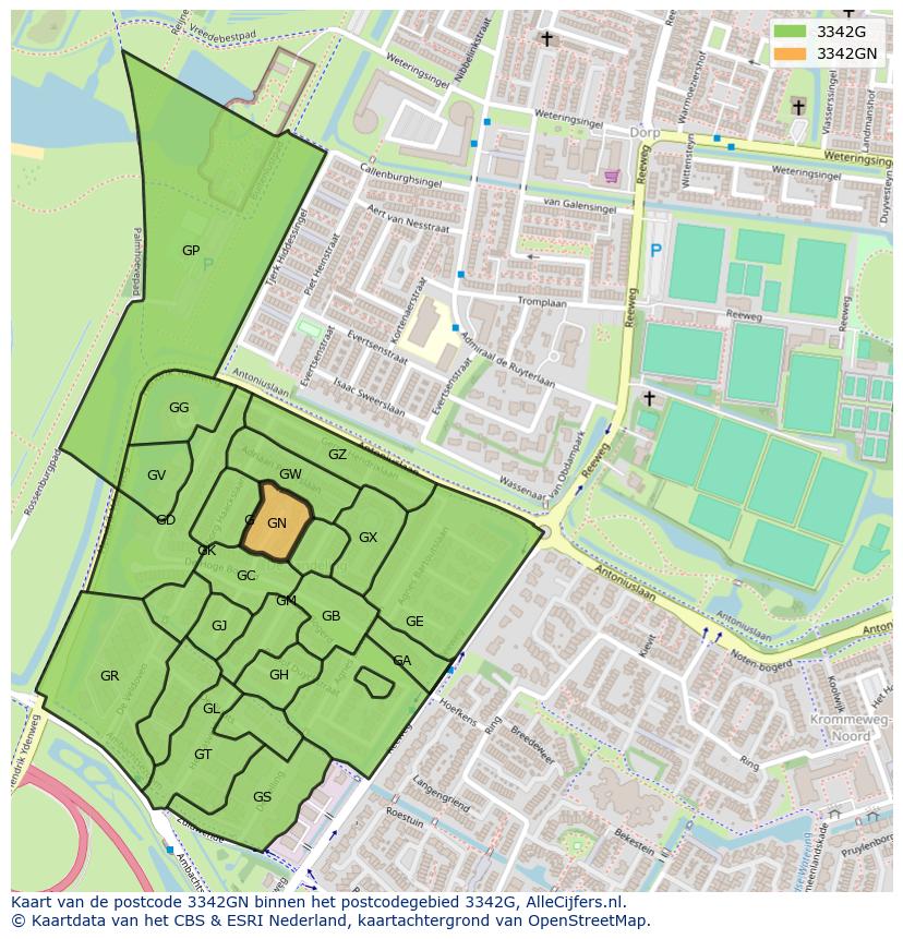 Afbeelding van het postcodegebied 3342 GN op de kaart.