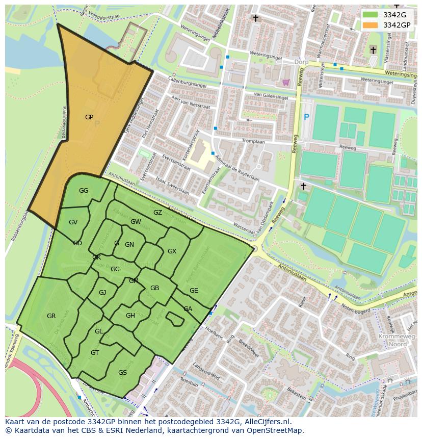 Afbeelding van het postcodegebied 3342 GP op de kaart.