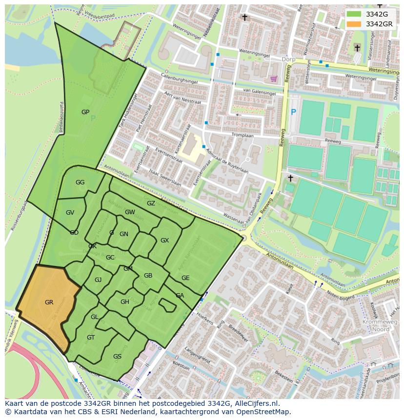 Afbeelding van het postcodegebied 3342 GR op de kaart.