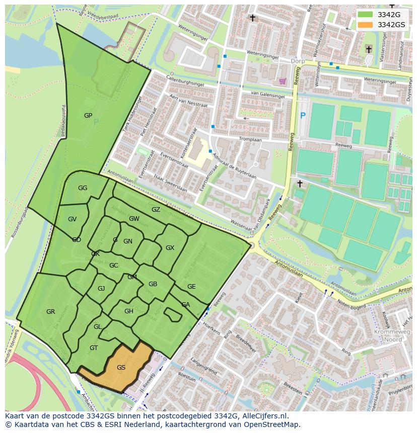 Afbeelding van het postcodegebied 3342 GS op de kaart.