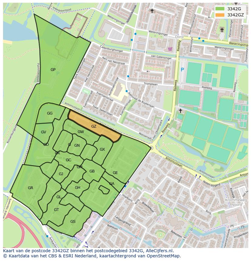 Afbeelding van het postcodegebied 3342 GZ op de kaart.