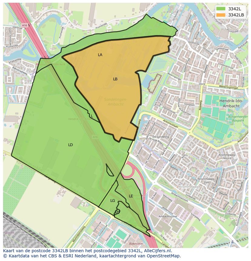 Afbeelding van het postcodegebied 3342 LB op de kaart.