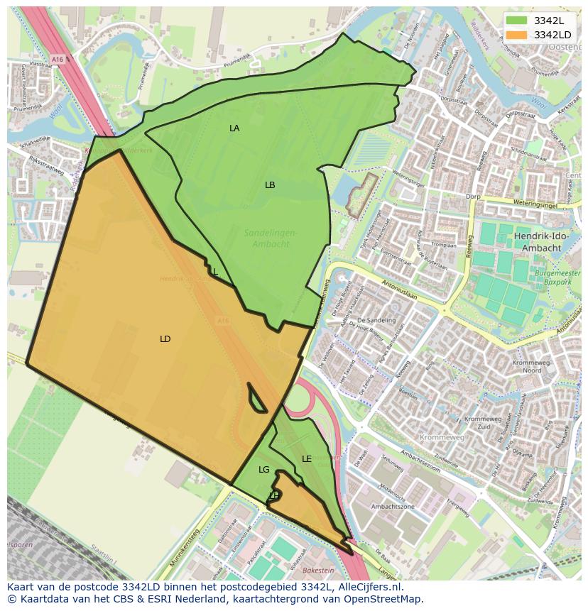 Afbeelding van het postcodegebied 3342 LD op de kaart.