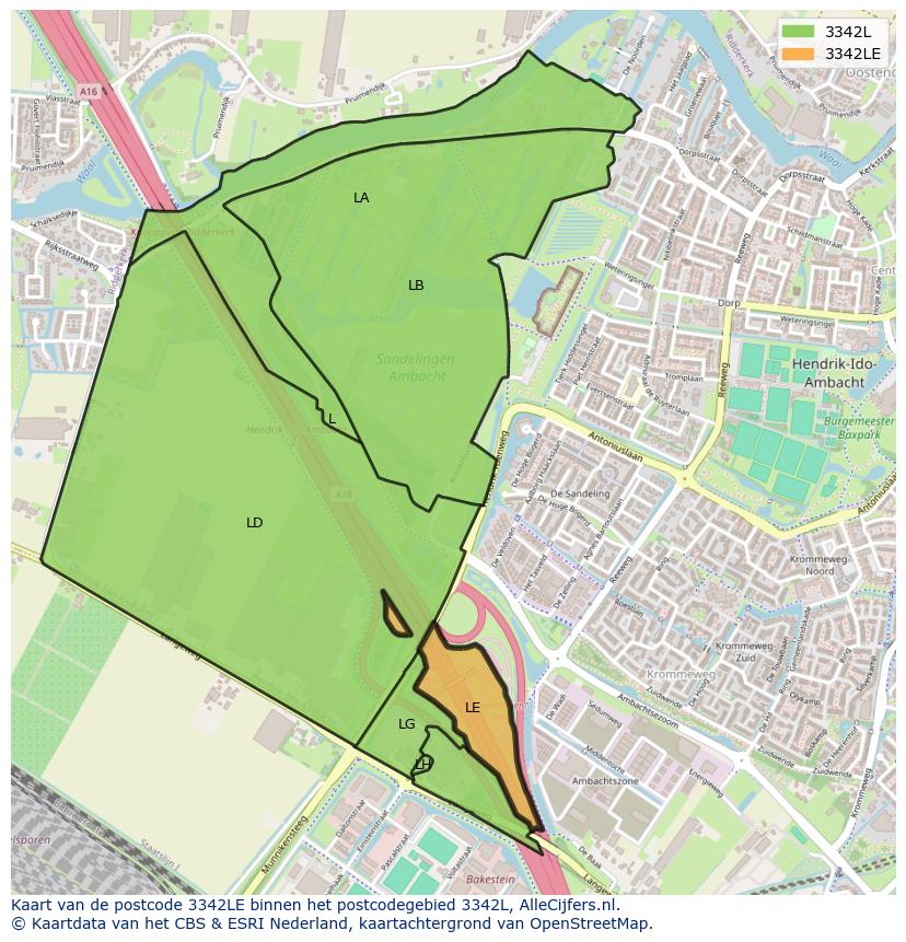 Afbeelding van het postcodegebied 3342 LE op de kaart.