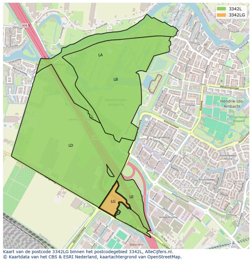 Afbeelding van het postcodegebied 3342 LG op de kaart.