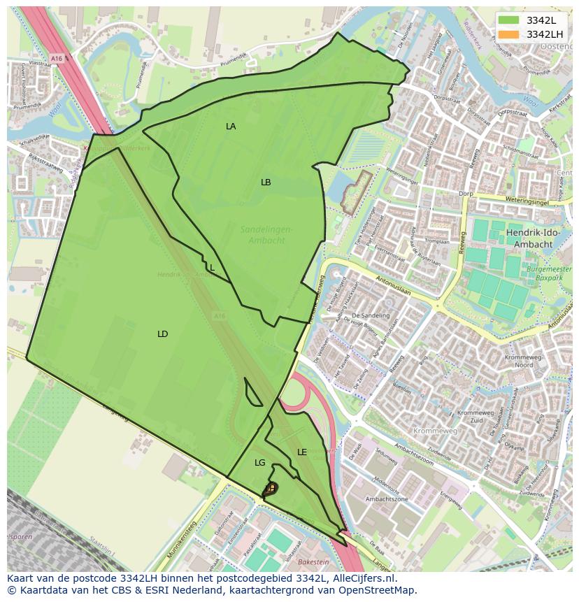 Afbeelding van het postcodegebied 3342 LH op de kaart.