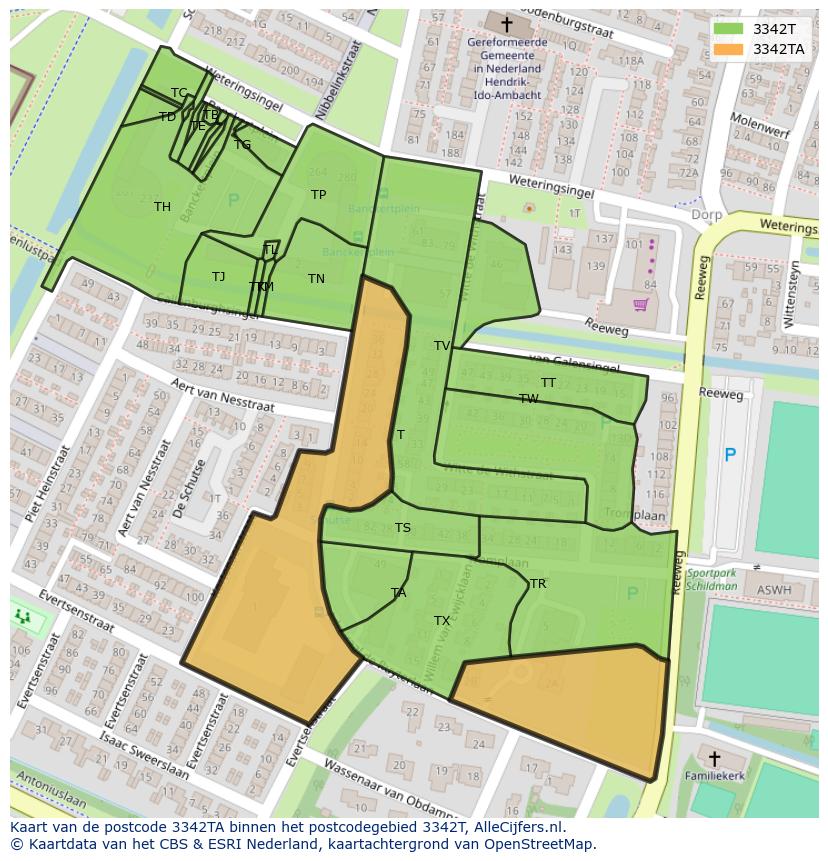 Afbeelding van het postcodegebied 3342 TA op de kaart.