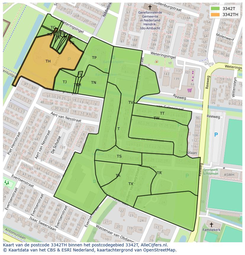 Afbeelding van het postcodegebied 3342 TH op de kaart.