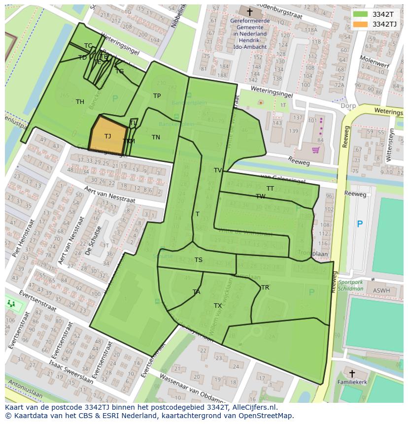 Afbeelding van het postcodegebied 3342 TJ op de kaart.