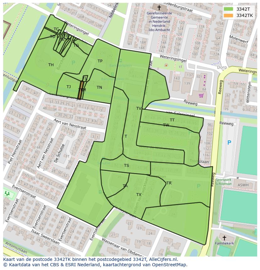 Afbeelding van het postcodegebied 3342 TK op de kaart.