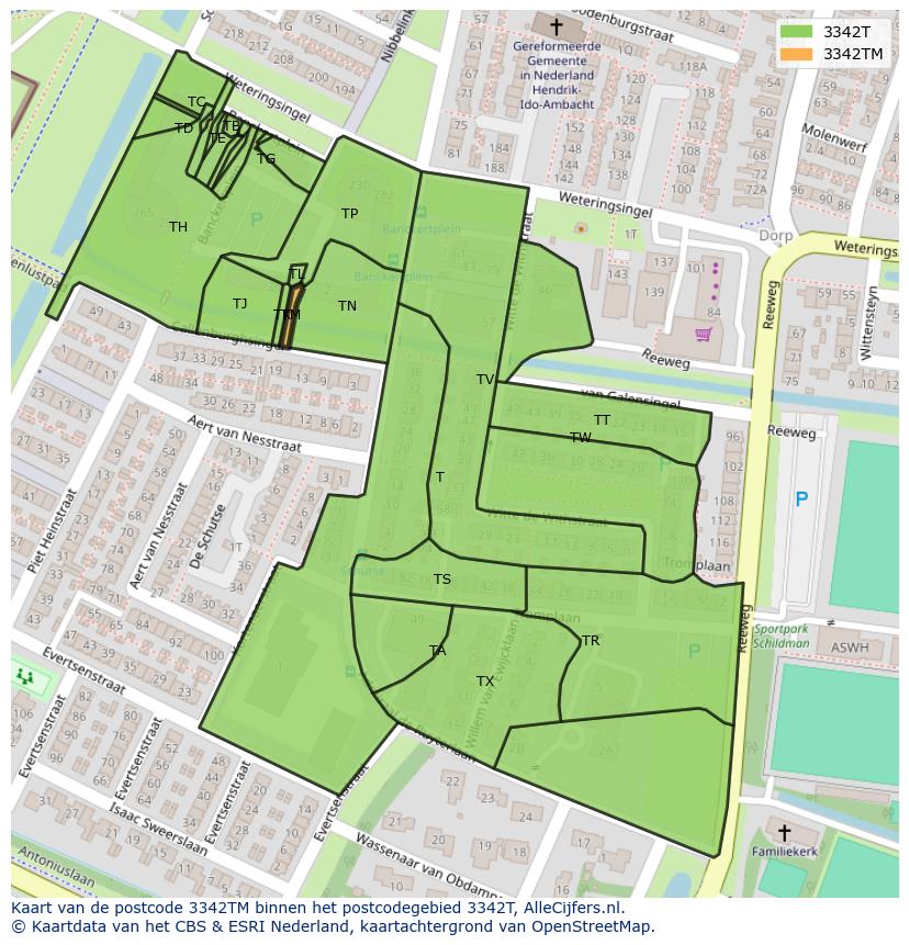Afbeelding van het postcodegebied 3342 TM op de kaart.
