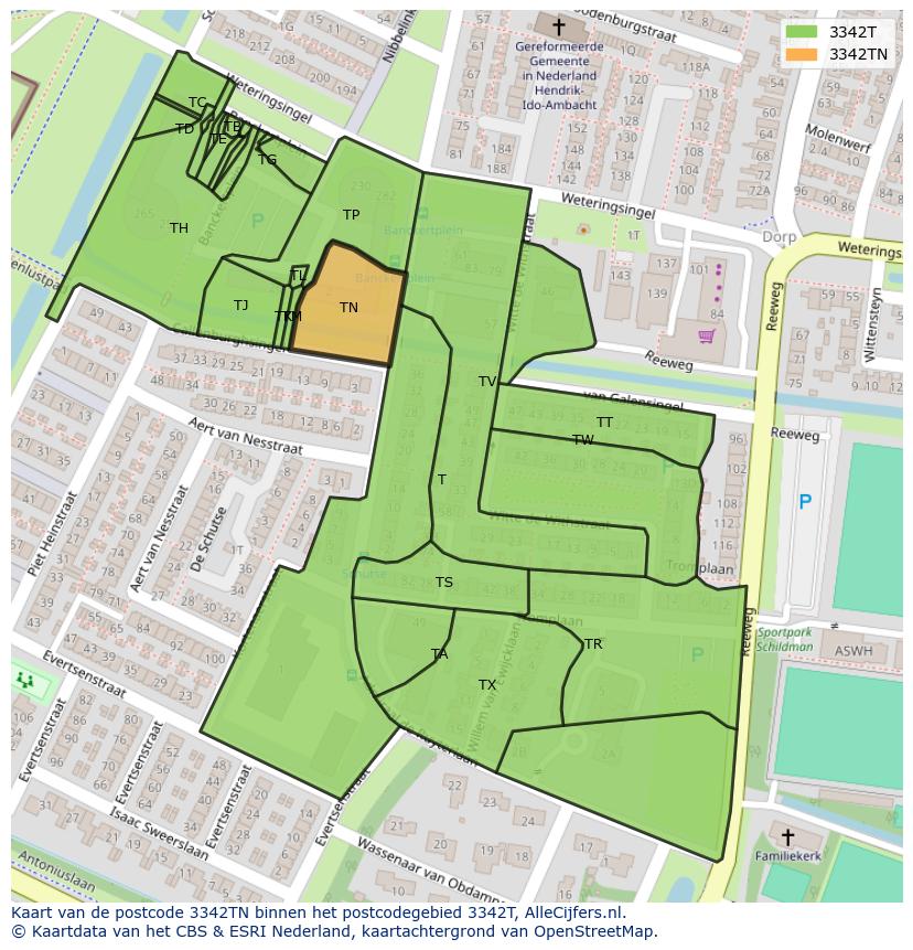 Afbeelding van het postcodegebied 3342 TN op de kaart.