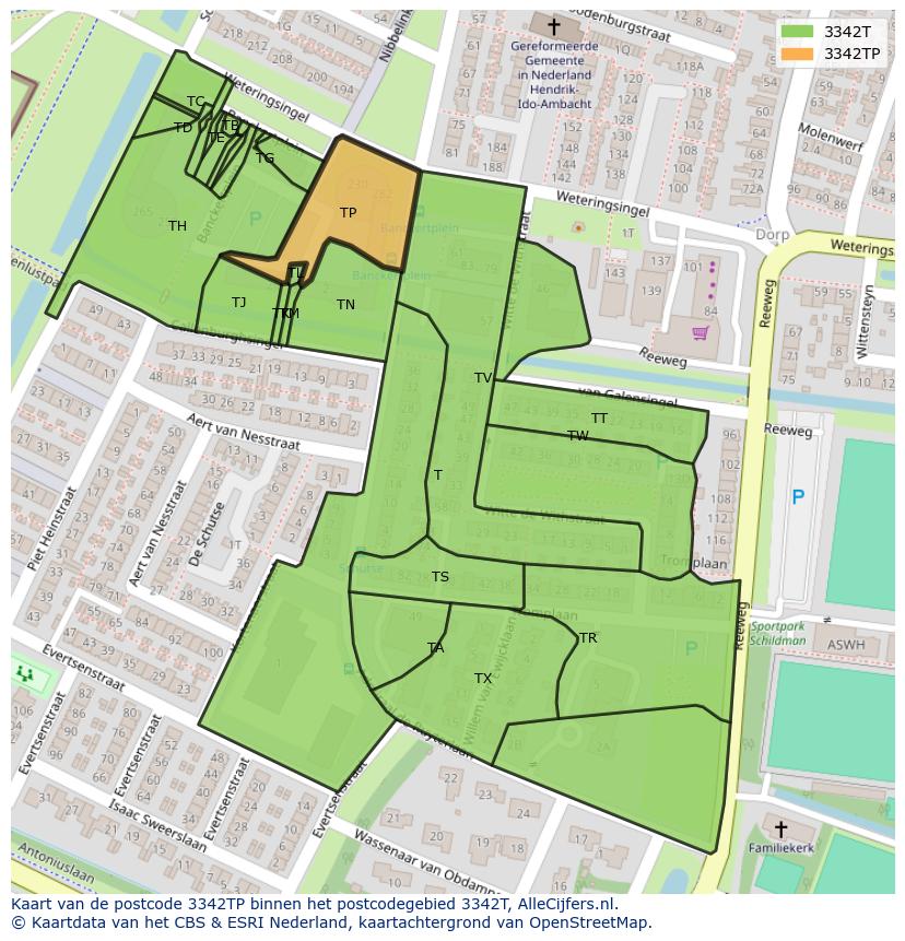 Afbeelding van het postcodegebied 3342 TP op de kaart.