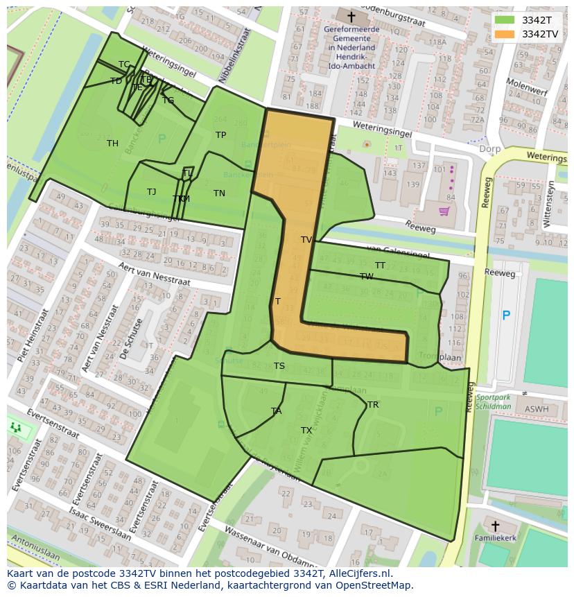 Afbeelding van het postcodegebied 3342 TV op de kaart.