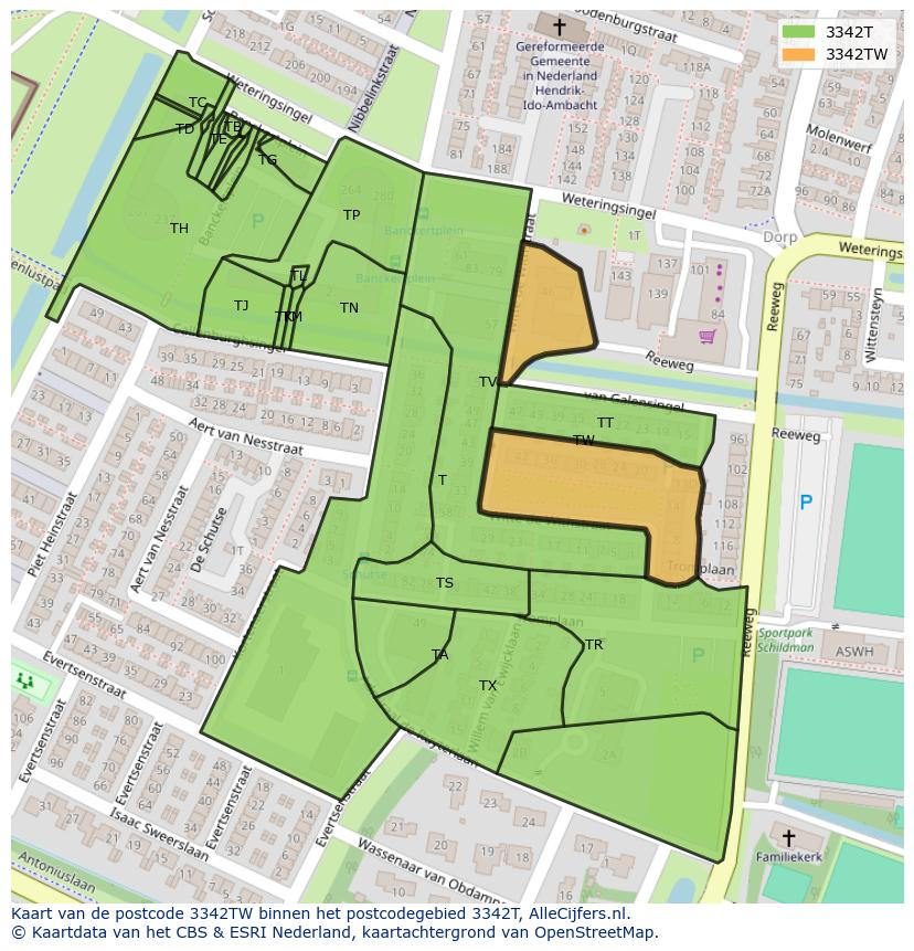 Afbeelding van het postcodegebied 3342 TW op de kaart.