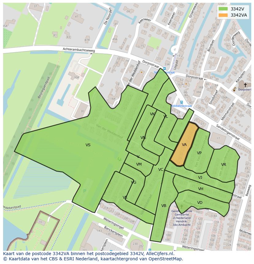 Afbeelding van het postcodegebied 3342 VA op de kaart.