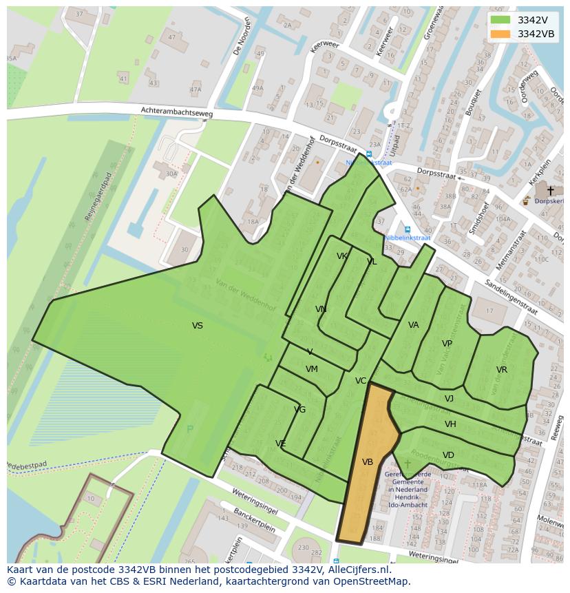 Afbeelding van het postcodegebied 3342 VB op de kaart.
