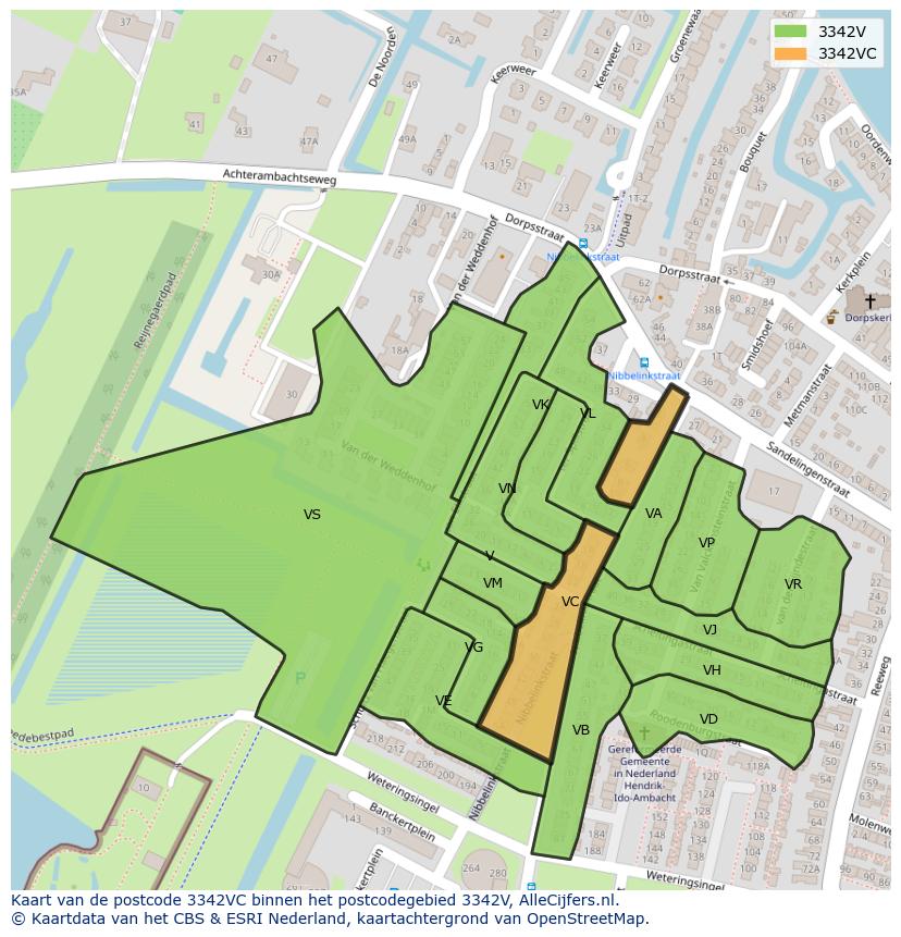 Afbeelding van het postcodegebied 3342 VC op de kaart.