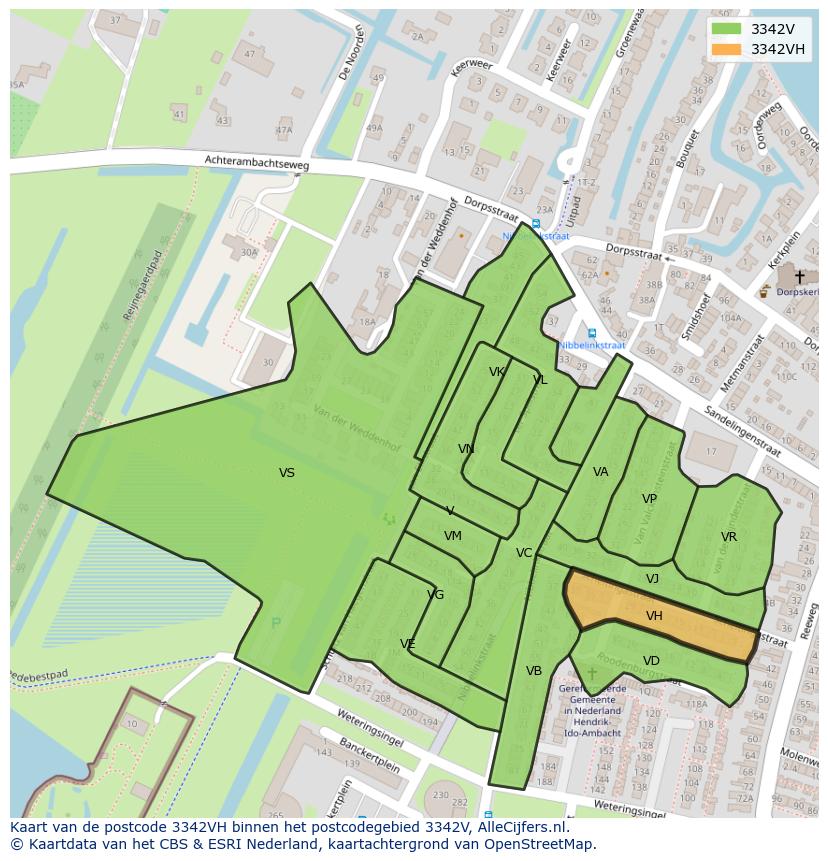 Afbeelding van het postcodegebied 3342 VH op de kaart.