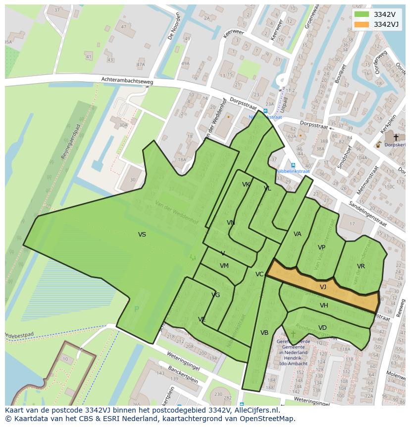 Afbeelding van het postcodegebied 3342 VJ op de kaart.