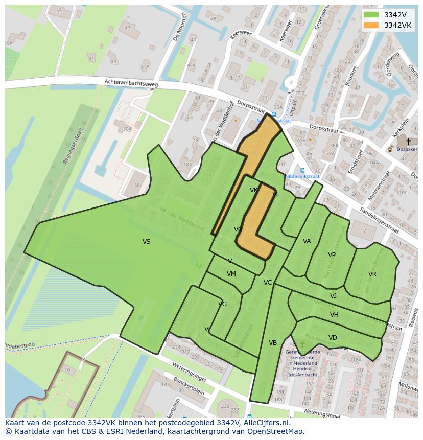 Afbeelding van het postcodegebied 3342 VK op de kaart.