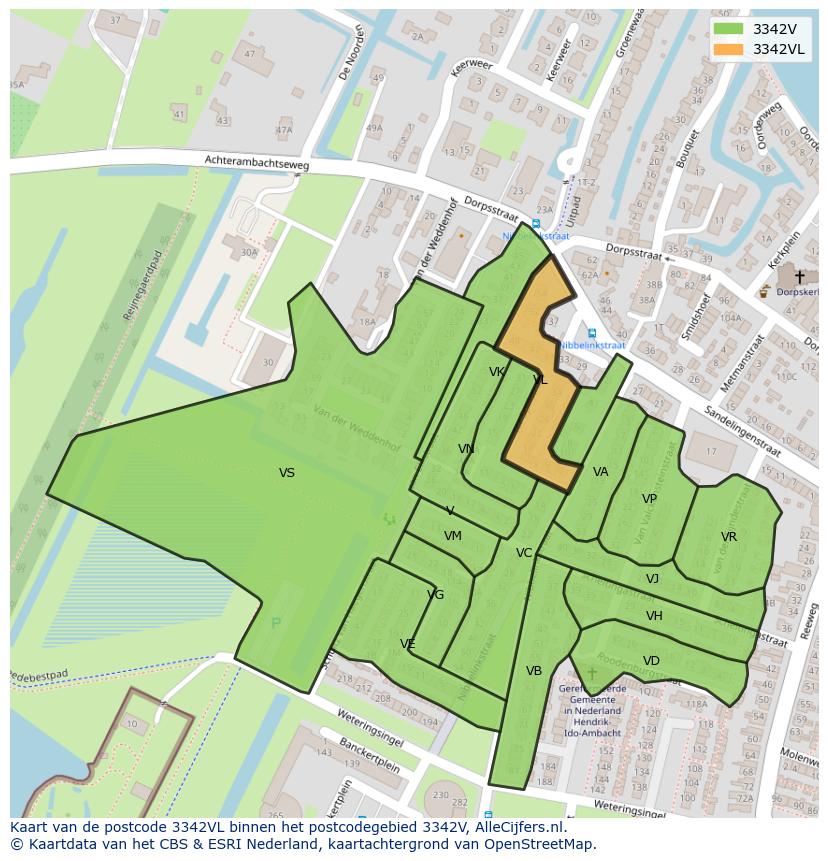 Afbeelding van het postcodegebied 3342 VL op de kaart.