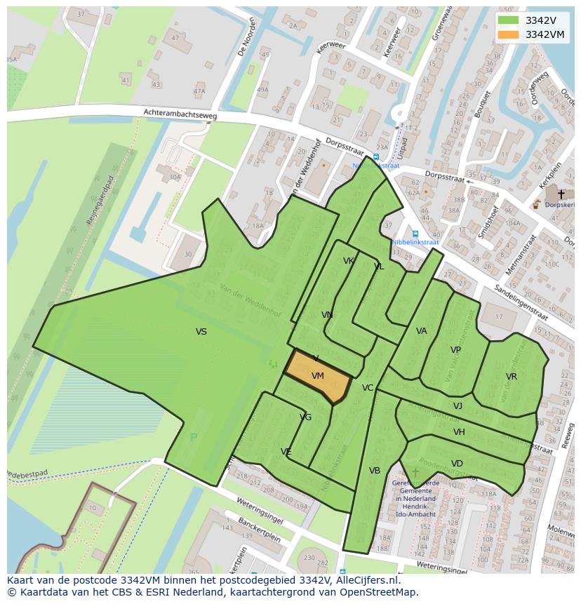 Afbeelding van het postcodegebied 3342 VM op de kaart.