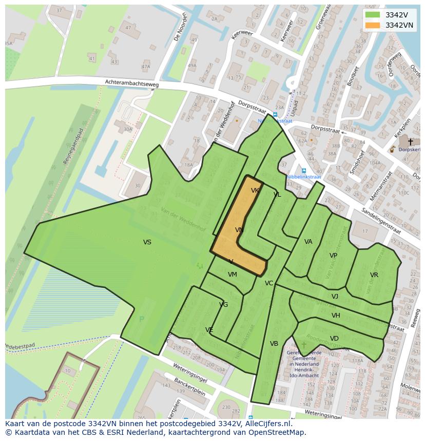 Afbeelding van het postcodegebied 3342 VN op de kaart.