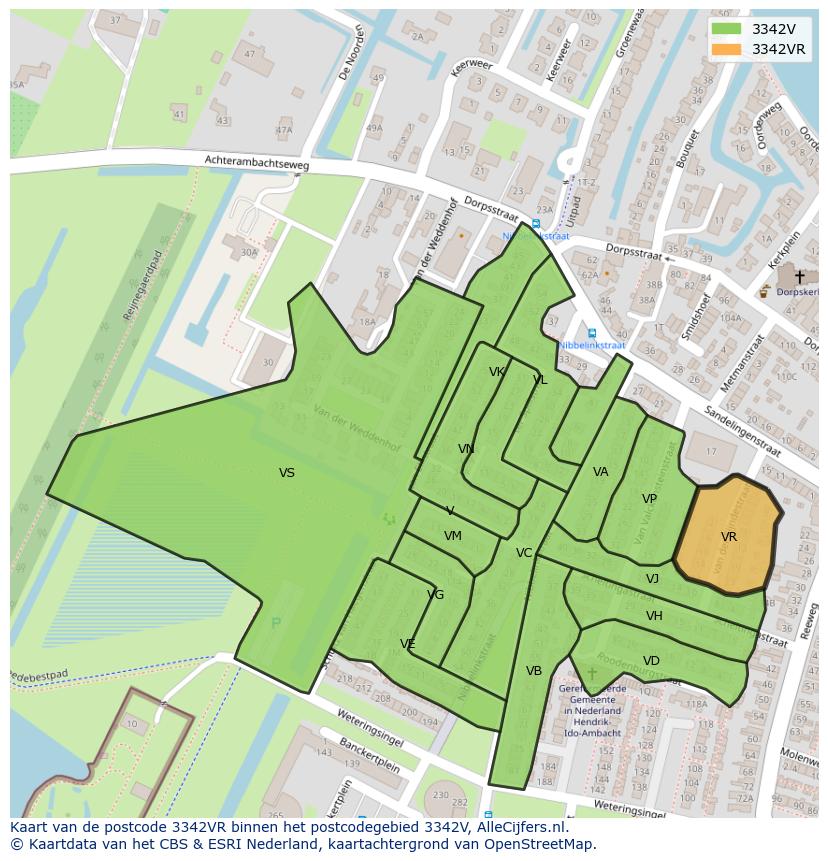 Afbeelding van het postcodegebied 3342 VR op de kaart.