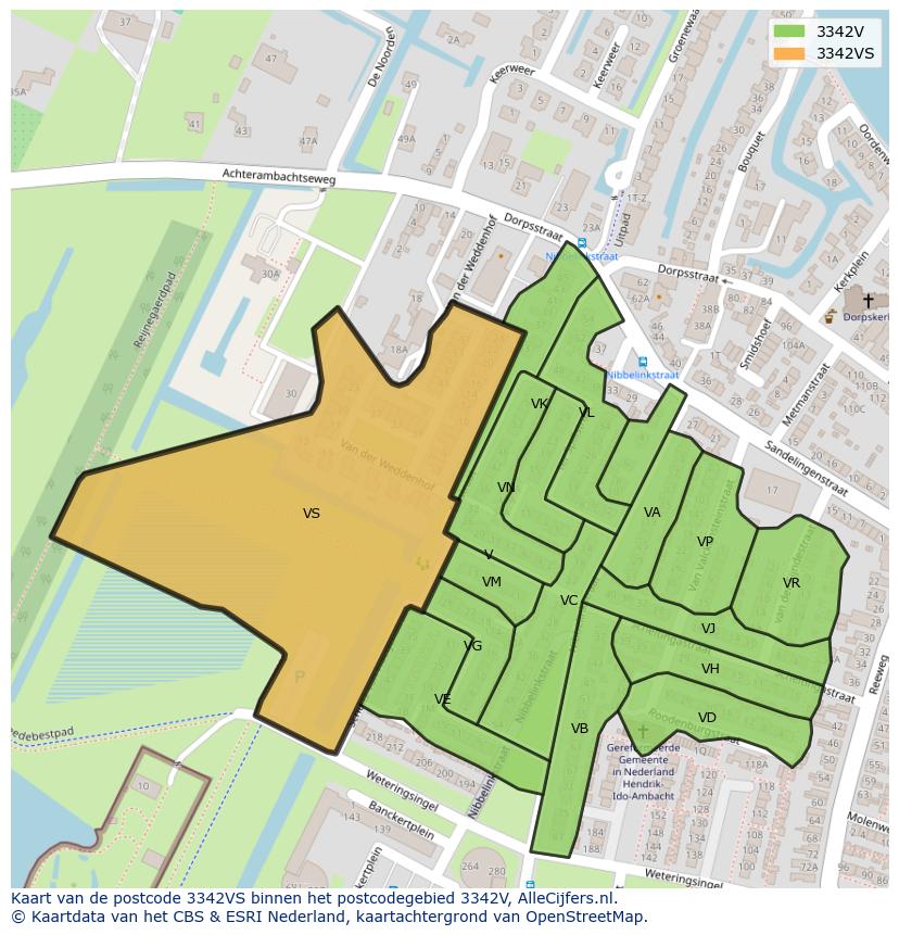 Afbeelding van het postcodegebied 3342 VS op de kaart.