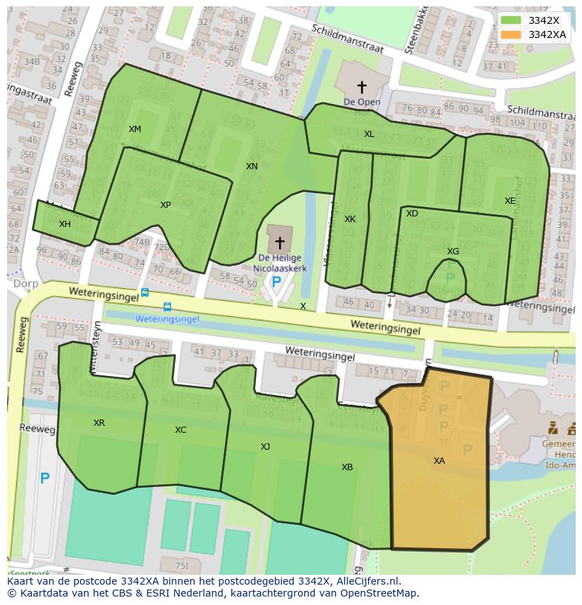 Afbeelding van het postcodegebied 3342 XA op de kaart.