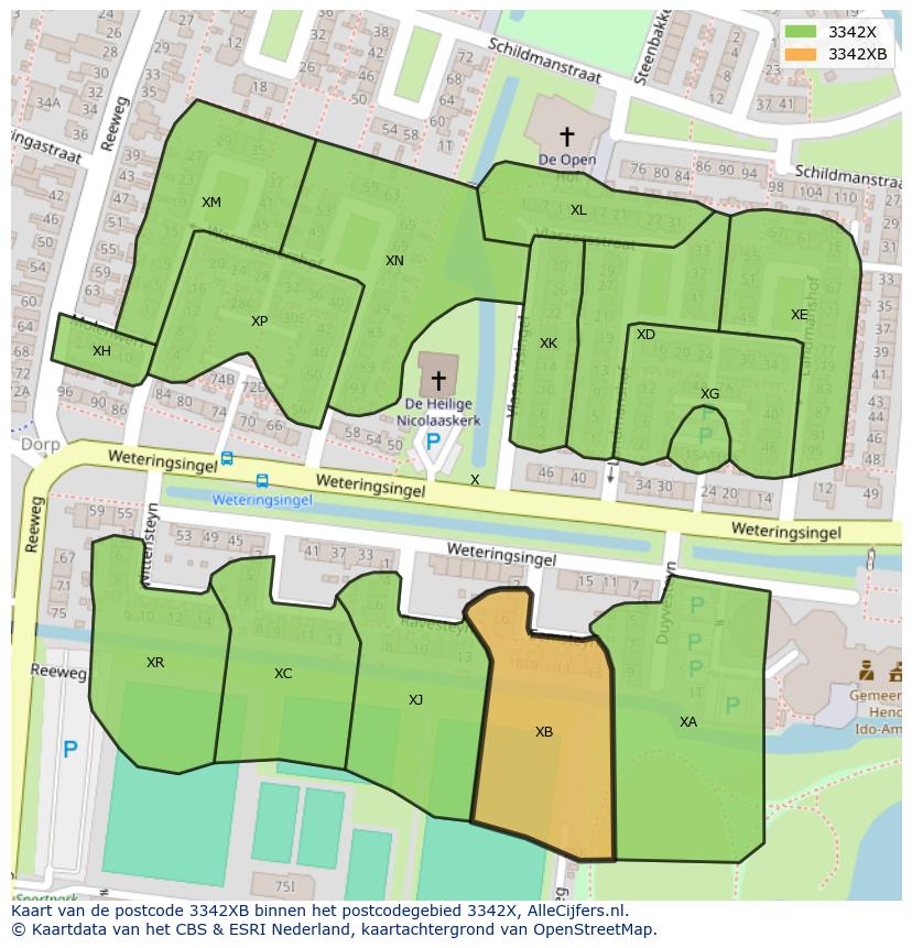 Afbeelding van het postcodegebied 3342 XB op de kaart.