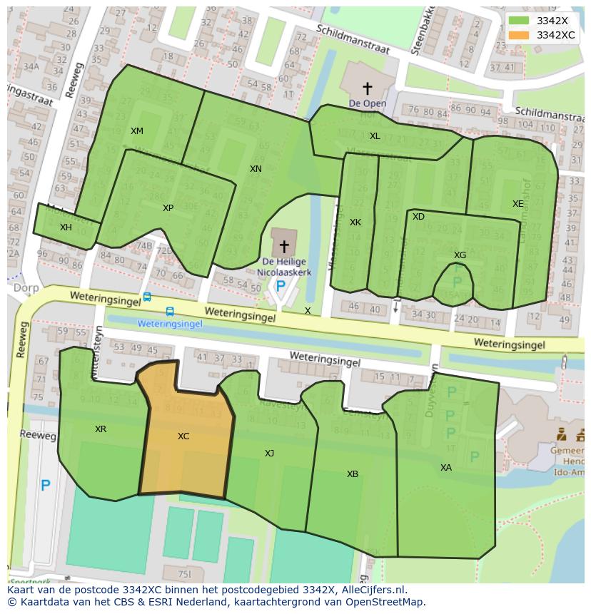 Afbeelding van het postcodegebied 3342 XC op de kaart.