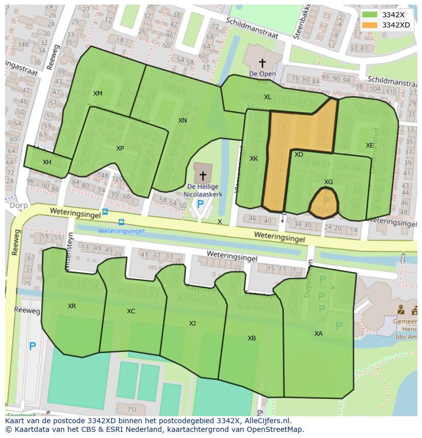 Afbeelding van het postcodegebied 3342 XD op de kaart.