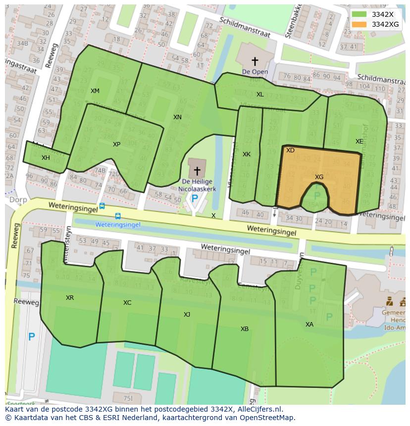 Afbeelding van het postcodegebied 3342 XG op de kaart.