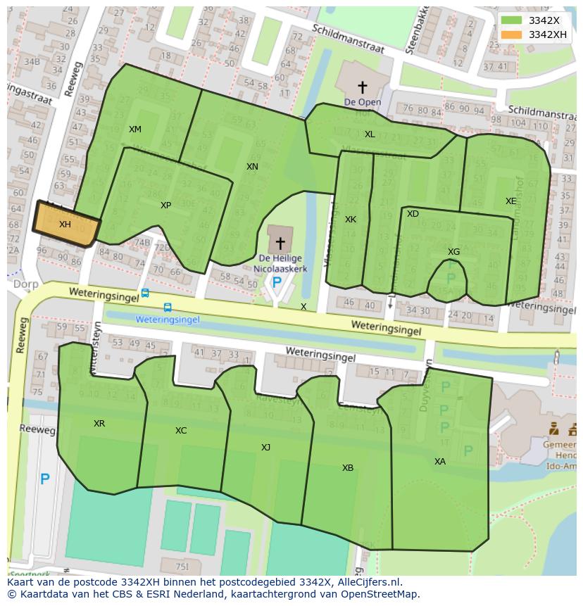 Afbeelding van het postcodegebied 3342 XH op de kaart.